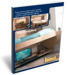 Compact study bed with integrated workspace to optimise small room space and provide a comfortable sleeping and working environment for students.
