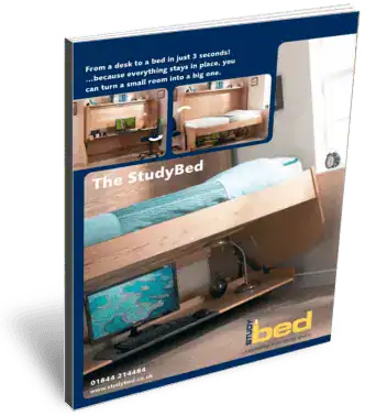 Compact study bed with integrated workspace to optimise small room space and provide a comfortable sleeping and working environment for students.
