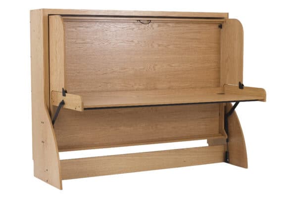 Foldable wooden study bed with workspace, ideal for compact rooms and student apartments, featuring adjustable desk, sturdy design, and space-saving functionality.