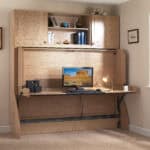 Traditional wooden study bed with integrated work desk and shelving unit for student comfort and organisation. Perfect for small bedrooms, combining sleeping and study space efficiently.