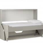 Studybed with built-in desk and storage, modern white space-saving design for students, compact multifunctional bed for small rooms, ideal for dorms or study areas.