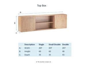Natural wooden study bed wall-mounted unit with storage shelves and closed cabinet, ideal for compact bedrooms or student rooms. Versatile design available in single, small double, and double sizes.