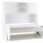 White Studybed with storage compartments, ideal for compact bedrooms and student rooms, featuring a pull-out bed, shelving, and organisational space for efficient living.