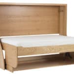 Natural wooden study bed with pull-out drawer and adjustable workspace for compact and functional home study areas.