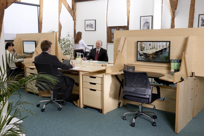 It takes just 3 seconds to transform individual desks into a large table for a meeting